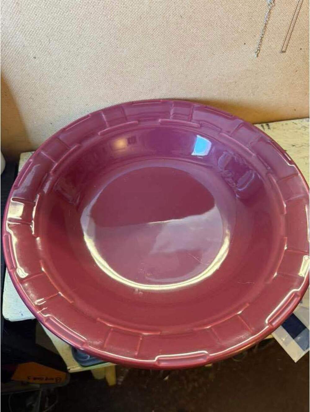 Longaberger Pottery pasta bowl in the "Woven Traditions" pattern "Paprika" red